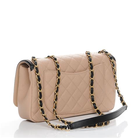 chanel filigree flap beige black